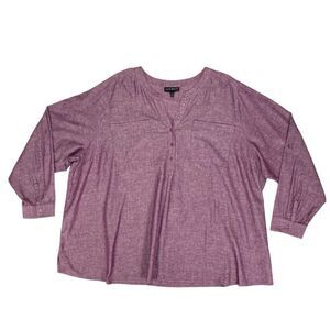Lane Bryant Linen Blouse Womens Sz 26/28 Burgundy Summer Breathable Casual Chic